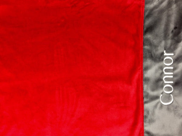 Personalized Minky Pillowcase, Red and Gray Minky, Personalized Gift for Boys or Girls