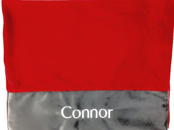 Personalized Minky Pillowcase, Red and Gray Minky, Personalized Gift for Boys or Girls