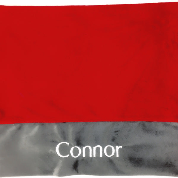 Personalized Minky Pillowcase, Red and Gray Minky, Personalized Gift for Boys or Girls