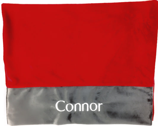 Personalized Minky Pillowcase, Red and Gray Minky, Personalized Gift for Boys or Girls