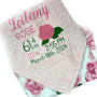 Baby Girl Blanket, Pink Roses Minky, Personalized with Name, Birth Stats Blanket