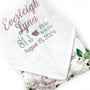 Birth Stats Blanket, White and Dusty Pink Flowers, Personalized Minky Blanket, Plush Keepsake Gift for Girls, Newborn Baby Gift
