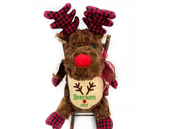 Personalized Brown Reindeer, Christmas Reindeer, Stuffed Animal, Newborn Gift, 1st Birthday Gift, Keepsake
