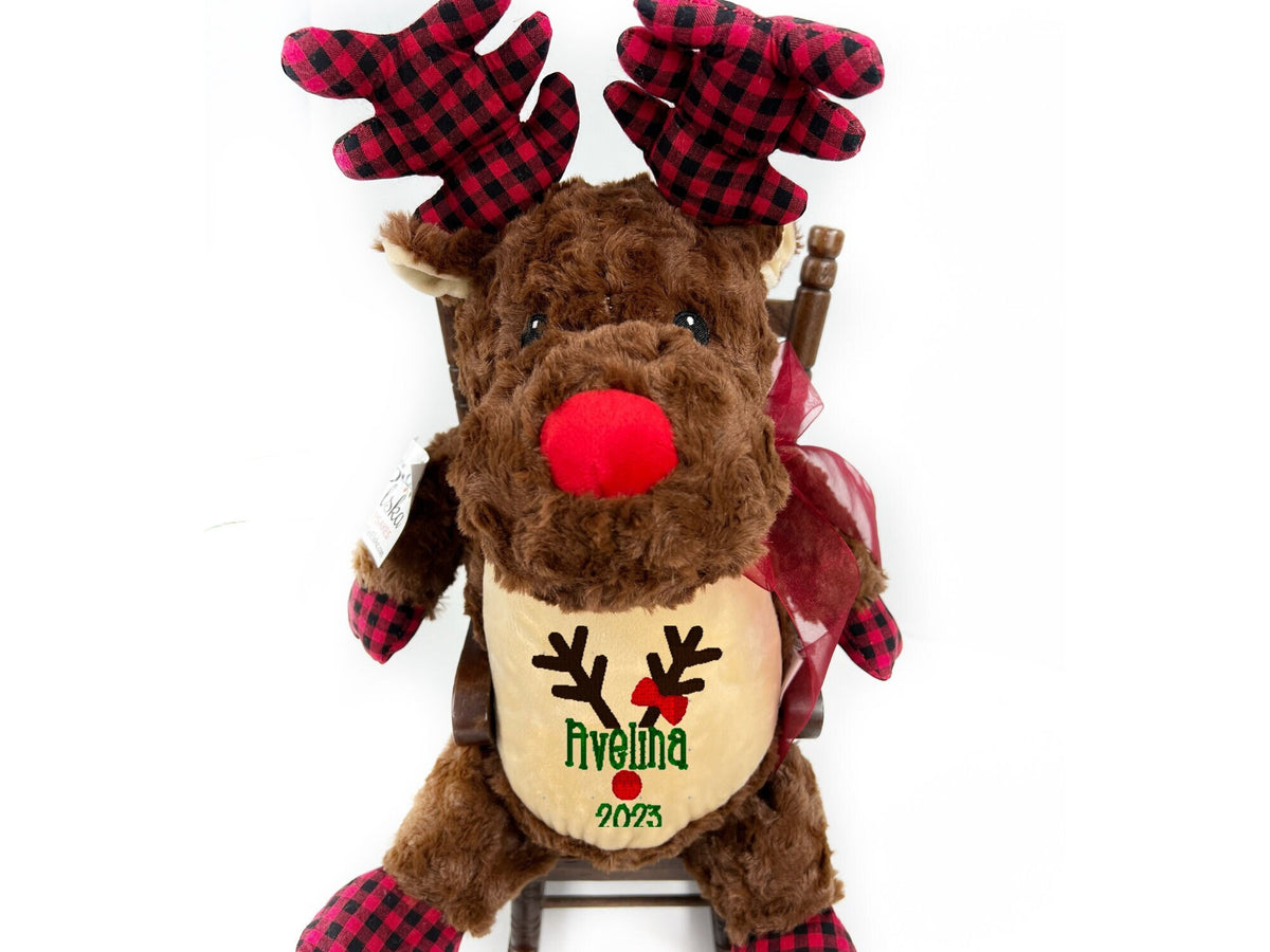 Personalized Brown Reindeer, Christmas Reindeer, Stuffed Animal, Newborn Gift, 1st Birthday Gift, Keepsake