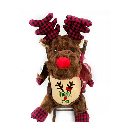 Personalized Brown Reindeer, Christmas Reindeer, Stuffed Animal, Newborn Gift, 1st Birthday Gift, Keepsake
