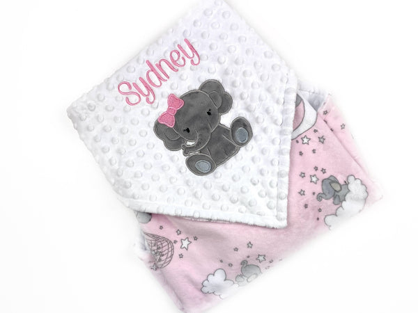 Custom Minky Baby Blanket, Pink and White Minky, Elephant Blanket, Personalized Gift for Newborn Baby Girl, Keepsake Baby Gift