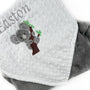 Personalized Koala Blanket in Gray and White Minky with Koala Bear Applique and Embroidered Name
