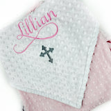 Personalized Cross Baby Blanket – Custom Pink Embroidered Minky Baptism Gift, Religious Gift for Girl